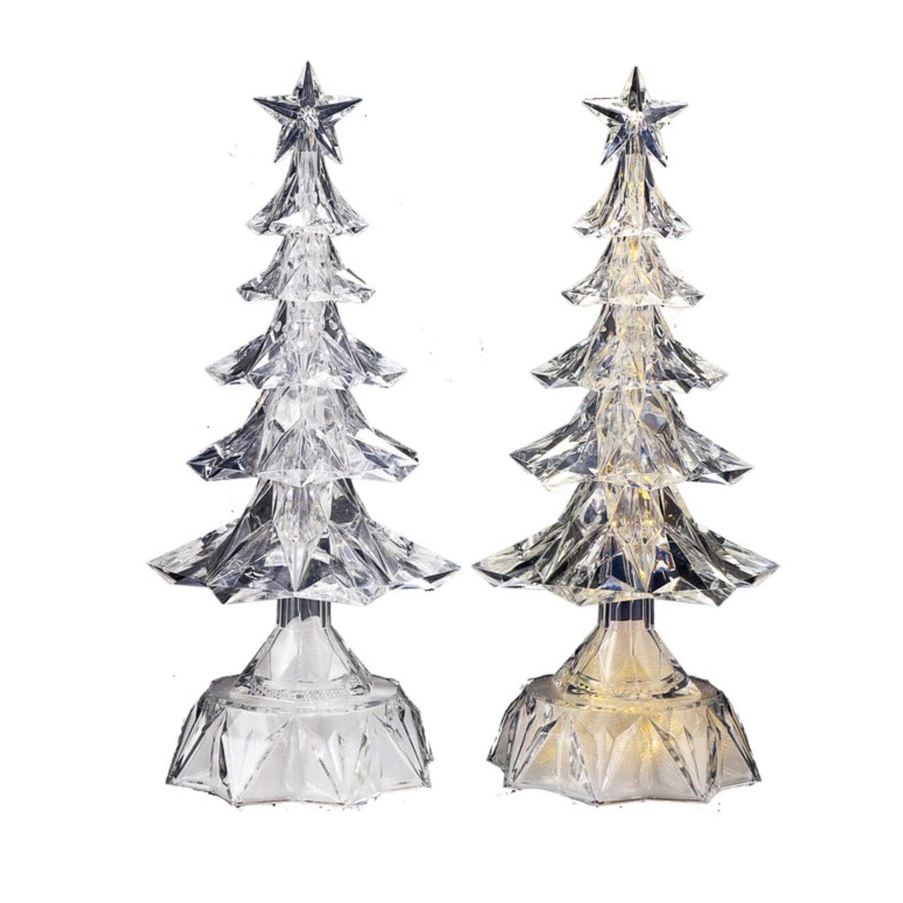 Icy Giftware LED Lighted Christmas Tree with Star Tabletop Decoration - 12" - Clear - Set of 2